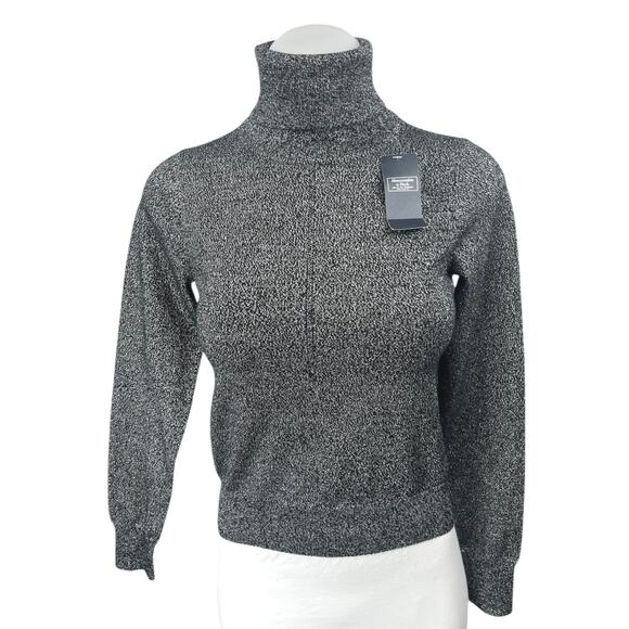 NEW Abercrombie & Fitch Gray Metallic Knit Long Sleeve Turtleneck Sweater Top S - Picture 1 of 5